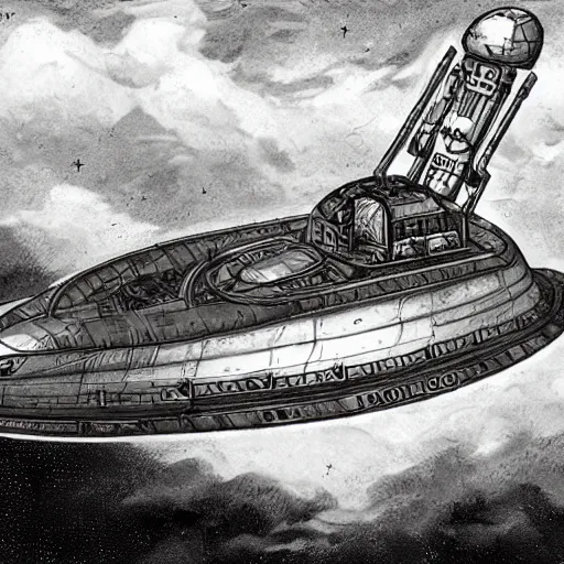 Image similar to scout spaceship with 100-ton hull used for exploration survey and courier duties, artwork for the Traveller rpg