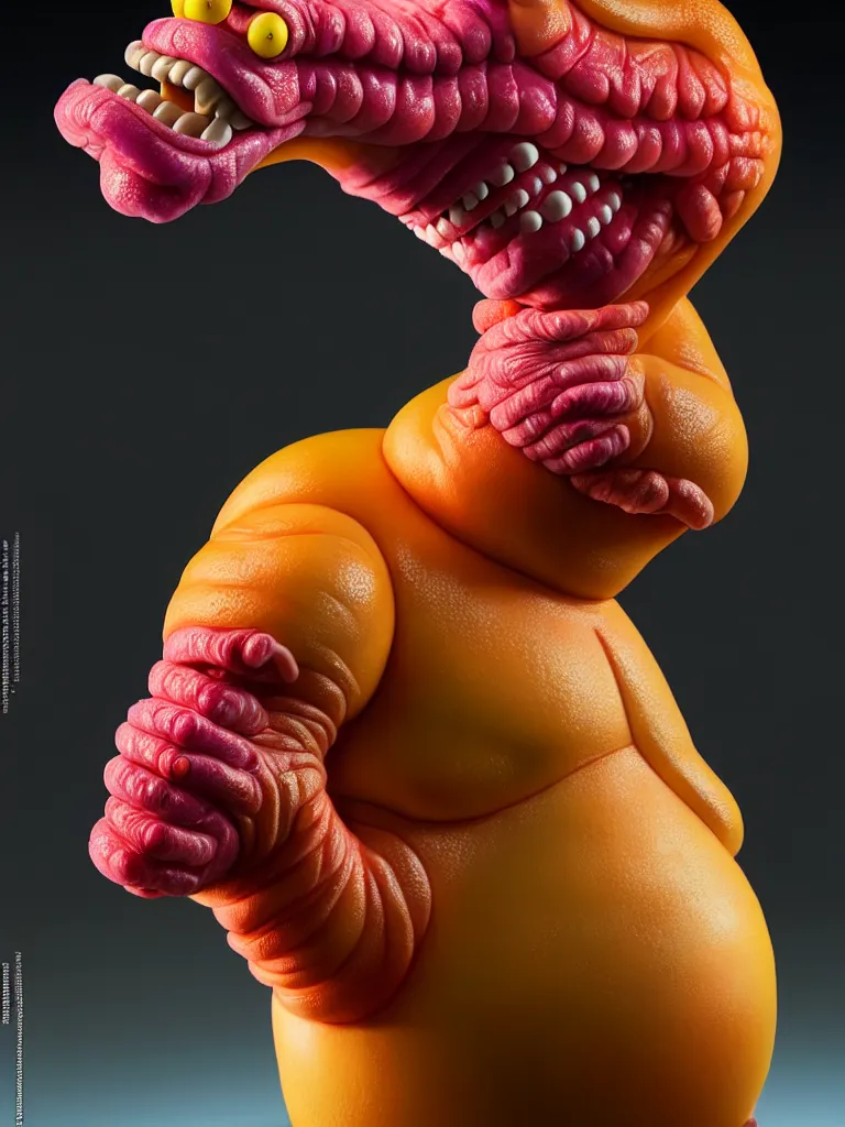 Image similar to hyperrealistic rendering, fat smooth cronenberg flesh monster homer simpson by donato giancola and greg rutkowski and wayne barlow and zdzisław beksinski, product photography, action figure, sofubi, studio lighting, colored gels, colored background