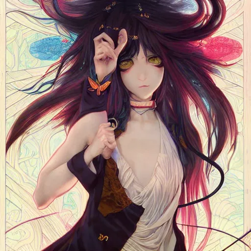 Image similar to emo japanesque electric girl gumi, anime style, hyper detailed, illustration, digital painting, art by artgerm and greg rutkowski and alphonse mucha, high delicate defined details, anime stylized, highly detailed, realistic, sharp focus, styled by rhads