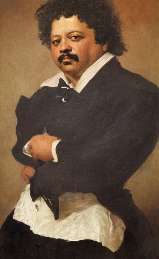 Image similar to Portrait of Alexandre Dumas, oil on canvas, highly detailed, by Delacroix, 8k