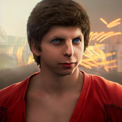 Image similar to michael cera as ken masters street fighter, ultra realistic, concept art, intricate details, highly detailed, photorealistic, octane render, 8 k, unreal engine, art by frank frazetta, simon bisley, brom