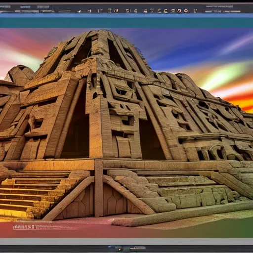 Image similar to ancient peruvian structure, retrowave epic art, trending on art station