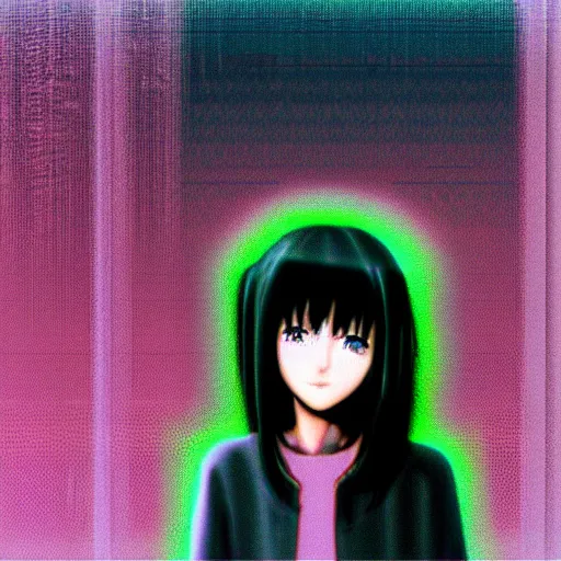 Image similar to lain in vaporwave style