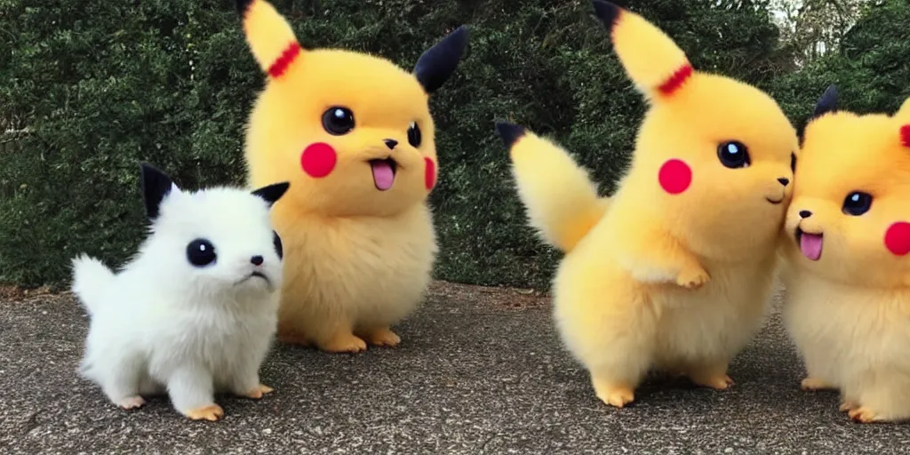 Image similar to real life pokemon, cute!!!, adorable!!!, chunky!!!, fluffy!!!, happy!!!, cheeky!!!, mischievous!!!, ultra realistic!!!, spring time, clear weather, golden hour, sharp focus