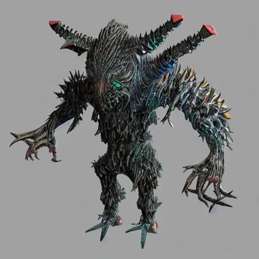 Prompt: cyber 3 d bestiary creature