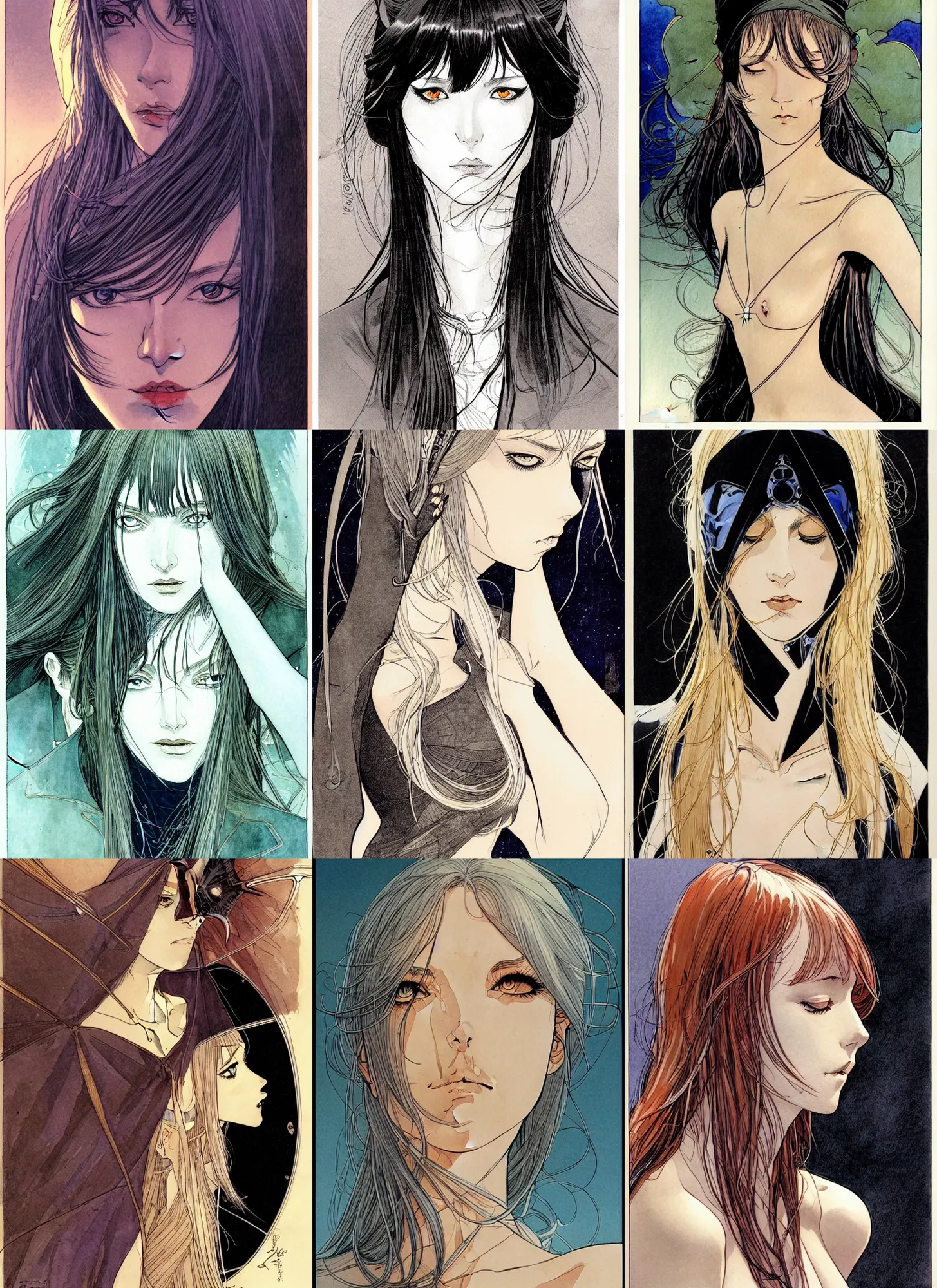 Prompt: celes chere! fantasy! moebius, milo manara, hugo pratt, french comic art, semi - realistic anime, portrait, beautiful face, symmetrical face, trending on pixiv, detailed, clean lines, sharp lines, crisp lines, award winning illustration, masterpiece, 4 k