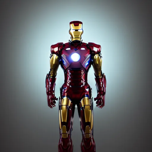 Image similar to steampunk Iron Man , symmetrical full body details, smooth, sharp focus, illustration, realistic, cinematic, artstation, award winning, rgb, ethereal blue lighting, 8K, H 1088