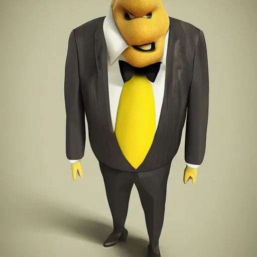 Image similar to A lemon wearing a suit and tie, full body portrait, vintage photo, ultra detailed, creative, dynamic lighting, cinematic, trending on art station