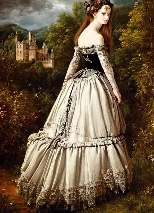 Prompt: gothic princess in baroque dress in a scenic environment. by * * henriette ronner * *