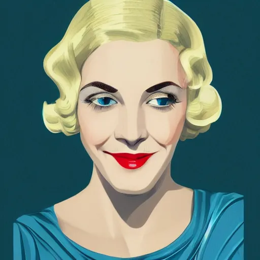 Prompt: smiling, happy, beautiful, intelligent, powerful, 1 9 2 0 s, blonde housewife, 2 8 years old, loving eyes, fully clothed, wise, beautiful, dramatic lighting, sharp focus, by stanley artgerm, dramatic lighting, trending on artstation, flat colour, geometric curves, gradient filter, art deco patterns