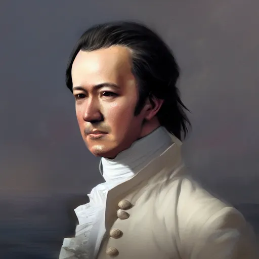 Image similar to modern day alexander hamilton closeup portrait, dramatic light, lake background, 2 0 0 mm focal length, painted by stanley lau, painted by greg rutkowski, painted by stanley artgerm, digital art, trending on artstation