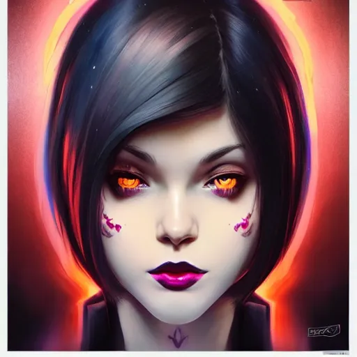 Prompt: half - darkness symmetrical void woman with cute - fine - face, pretty face, multicolored hair, realistic shaded perfect face, extremely fine details, by realistic shaded lighting, dynamic background, poster by ilya kuvshinov katsuhiro otomo, magali villeneuve, artgerm, jeremy lipkin and michael garmash and rob rey, riot games