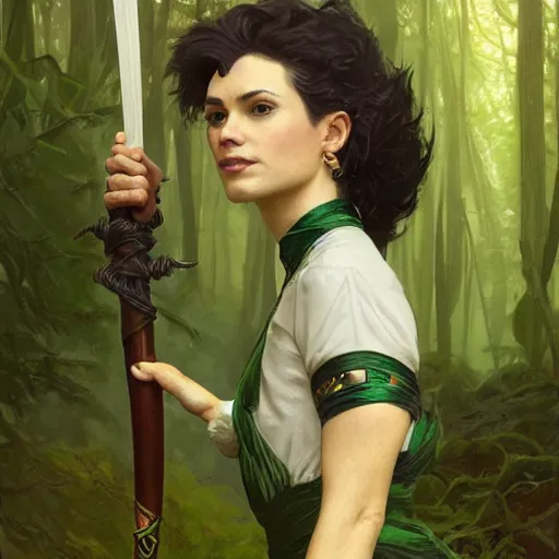 Prompt: portrait of an old halflingwith black spike hair, holding a quarterstaff with an emerald, in a forest, strong, lively, fantasy, highly detailed, digital painting, artstation, concept art, character art, art by greg rutkowski and tyler jacobson and alphonse mucha