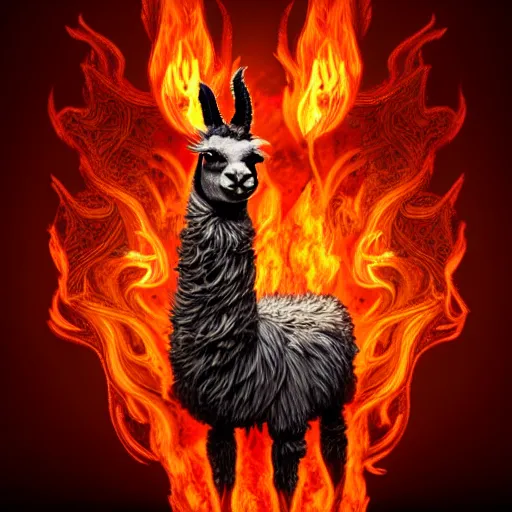 Image similar to picture of an humanoid llama wizard, made of flames and surrounded by flames, hyperrealistic, highly detailed, 1 6 k, high quality, diffuse light, intricate, digital painting, trending in artstation, smooth marble surfaces, volumetric light, cinematic