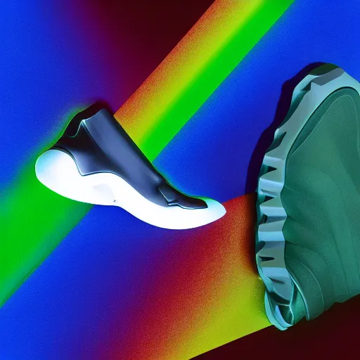 Prompt: photo of futuristic balenciaga and vetements sneakers by felipe pantone and giger and cronenberg, ultra rendered extreme realism and detail, 8 k, pbr, surreal, colorful, direct lighting,