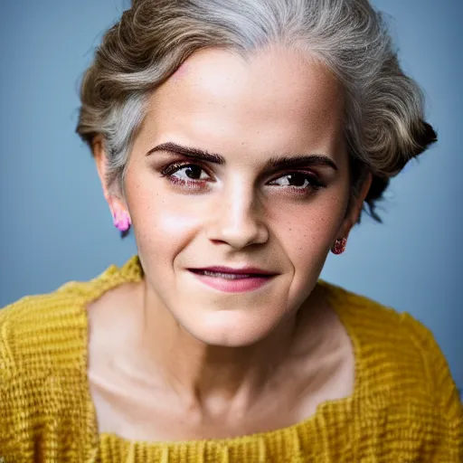 Image similar to old emma watson actress at age 9 0 years old, color ( sony a 7 r iv, symmetric balance, polarizing filter, photolab, lightroom, 4 k, dolby vision, photography award ), vogue, perfect face