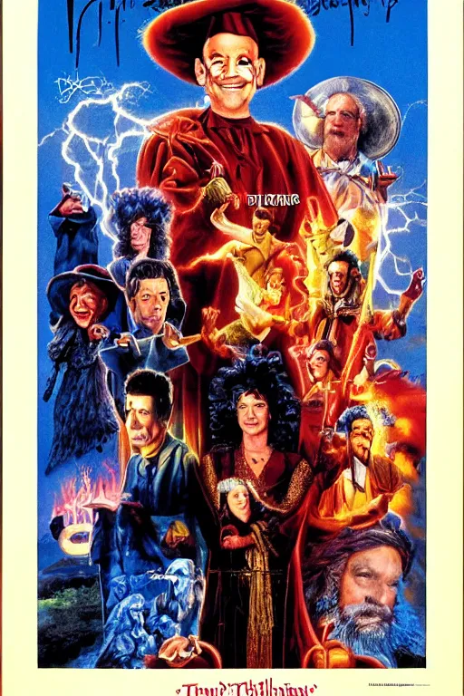 Prompt: movie poster hanksgiving, tom hanks, turkey, a wizard, lightning, 1 9 8 2, drew struzan inspiration