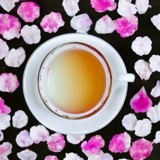 Image similar to waterpaint top view of a cup of sakura petals tea