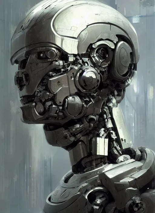 Image similar to cyborg, borg, android, strogg, face of a man, body of a robot, droid from a video game, concept art by ruan jia