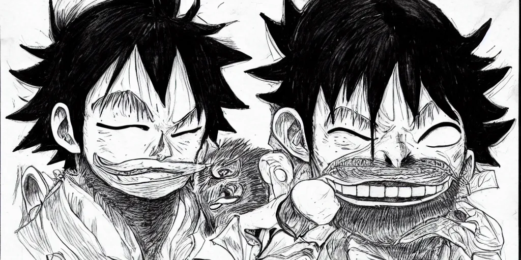 Image similar to [ luffy mustache ] ( by kim jung gi ) ( by kentaro miura )