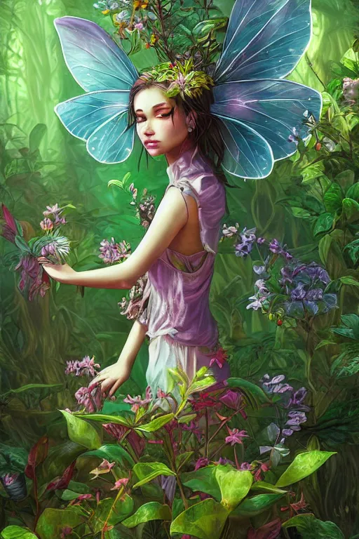 Image similar to book cover | plant fairy | digital painting | highly detailed | vivid colors | cinematic atmosphere | hyper detailed | yutaka kagaya