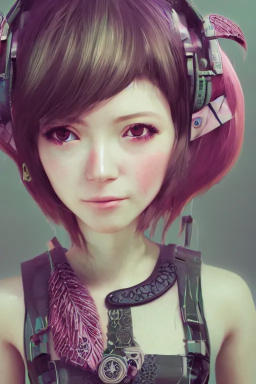 Image similar to solarpunk girl kawaii wearing oculus, ultra realistic, concept art, intricate details, highly detailed, photorealistic, octane render, 8 k