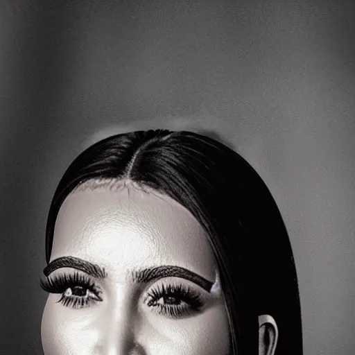 Image similar to kim kardashian faces eternal wisdom through rays of thought, cinematic lighting, dramatic, low contrast