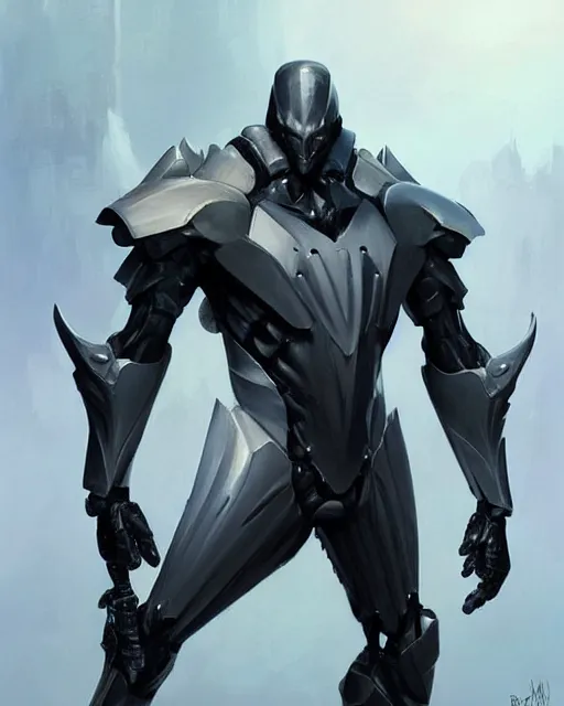 Prompt: muscular male smooth sleek black pearlescent wraithbone powerarmor, by greg rutkowski and mark brookes and jim burns and tom bagshaw and magali villeneuve, trending on artstation