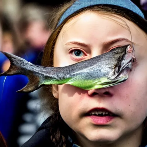 Image similar to greta thunberg as a tuna fish