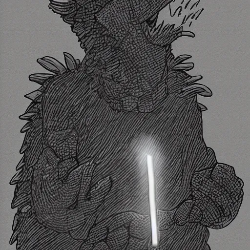 Prompt: anthropomorphic godzilla smoking cigarette