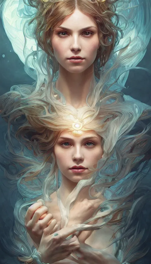 Prompt: shapeshifter, perfectly-centered-Portrait of the most beautiful woman on the planet, dream, insane, intricate, highly detailed, digital painting, artstation, concept art, smooth, sharp focus, illustration, Unreal Engine 5, 8K, art by artgerm and greg rutkowski and alphonse mucha