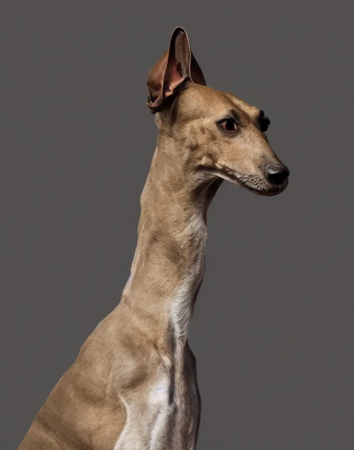 Image similar to an elegant portrait photo of a greyhound in the renaissance style, ultra detaile, 8 k, award winning, elegant lighting