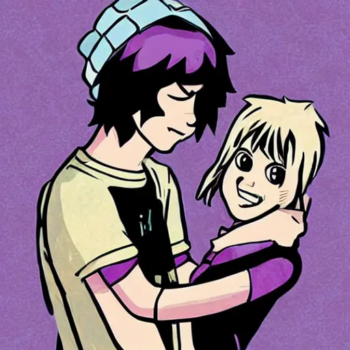 Image similar to scott pilgrim and ramona flowers, art by bryan lee o'malley