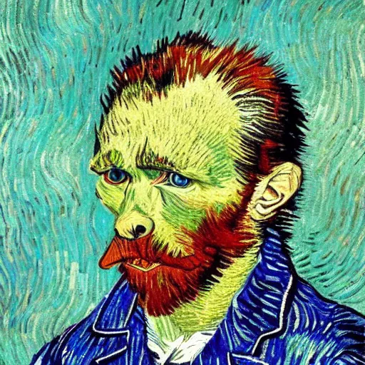 Image similar to retarded wolf portrait, van gogh, complimentary colors