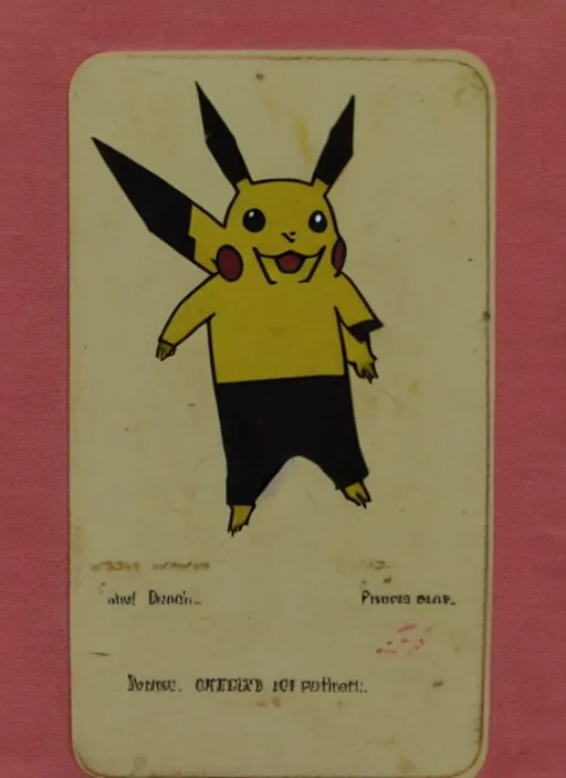 Prompt: creepy pikachu Pokémon card from the 1800s