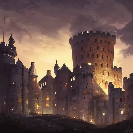 Prompt: a beautiful medieval castle at night, during a siege, in anime style highly detailed by Raphael Lacoste, greg rutkowski, makoto shinkai