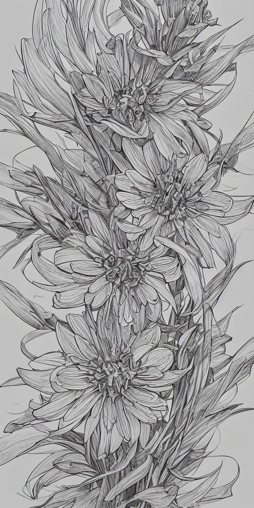 Prompt: highly detailed beautiful photography of flower, sharp focus, high contrast, dynamic lighting, elegant, harmony, beauty, masterpiece, by durero, by moebius, by josan gonzalez, pencil draw