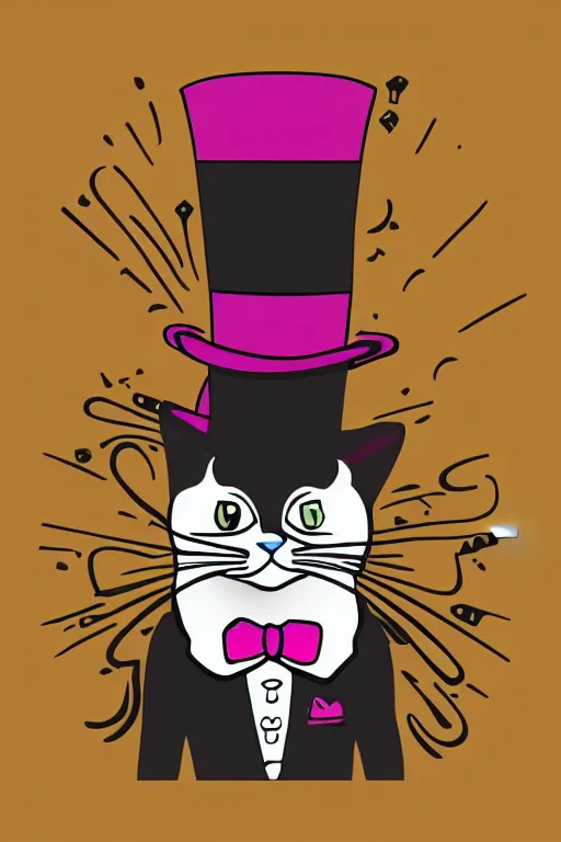 Image similar to A portrait of a cat wearing a top hat, sticker, colorful, illustration, highly detailed, smooth and clean vector curves, no jagged lines, vector art, smooth