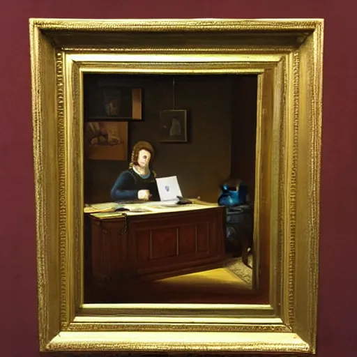 Prompt: classical oil painting of a modern office