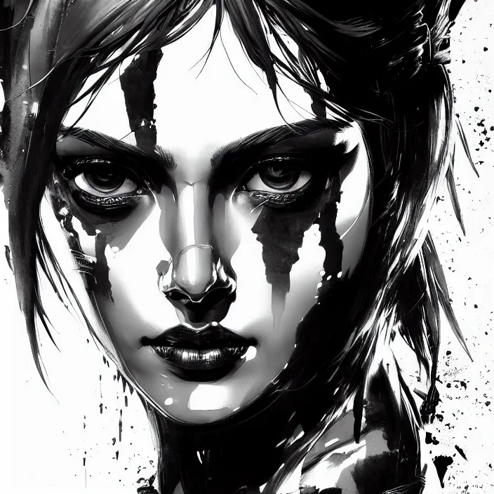 Prompt: painting of a portrait goddess, black and white, highly detailed, digital painting, artstation, concept art, matte, smooth, sharp focus, illustration, art by yoji shinkawa, gabriele dell otto, 8 k