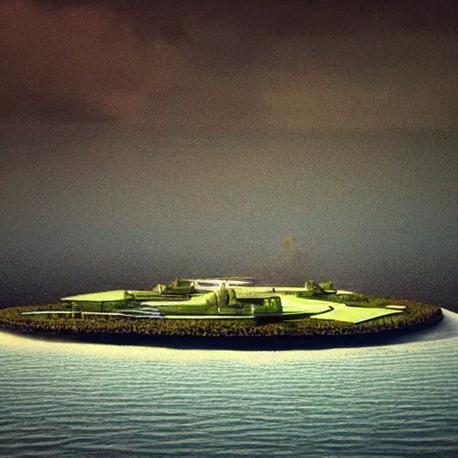 Prompt: the backrooms. artificial island. huge, biggest thing in the world. incredible, impossible distance. vast. subtle mist. extremely vast, open distance. danger lurking