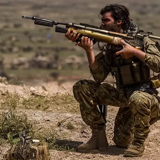 Image similar to kurdish ypg sniper in a movie directed by christopher nolan, movie still frame, promotional image, imax 7 0 mm footage, 8 k uhd