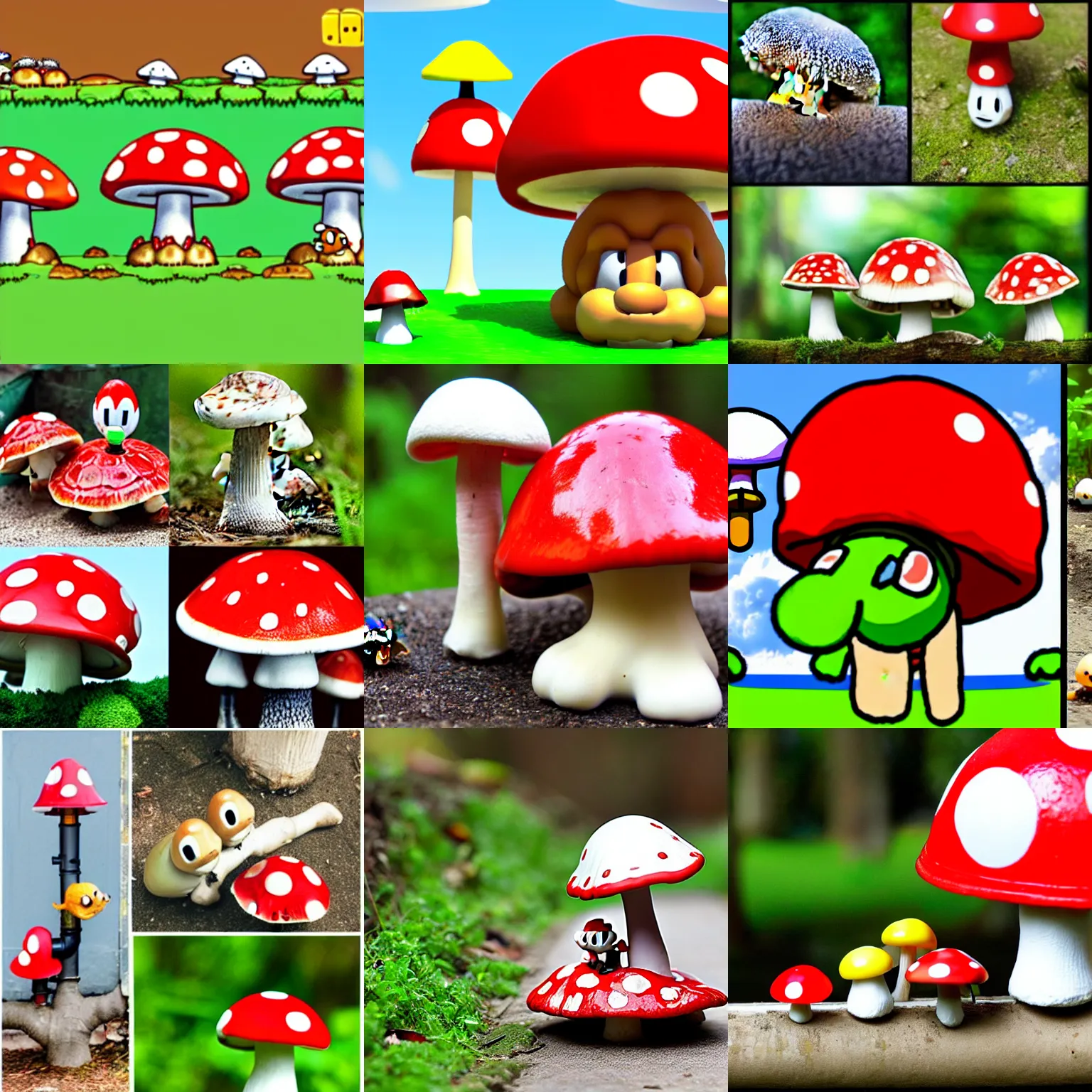 Prompt: drunk mario eat big pcychodelic mushroom and fly agaric, cartoon turtles, drainpipes