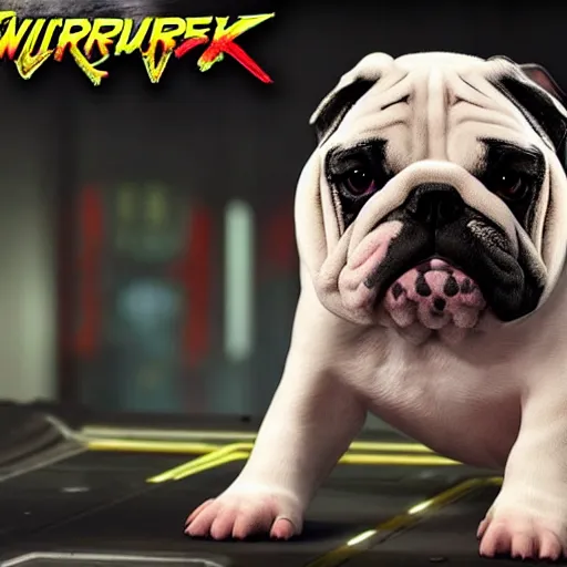 Image similar to english bulldog with augmentations cyberpunk 2 0 7 7