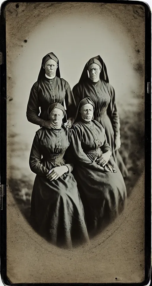 Image similar to wet plate photograph, mormon sister wives living on a dusty prairie ranch, 1850