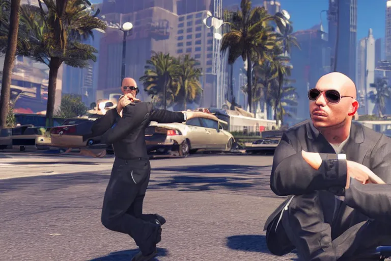 Image similar to pitbull mr. worldwide in a ps 3 game, gtav, y 2 k cybercore,