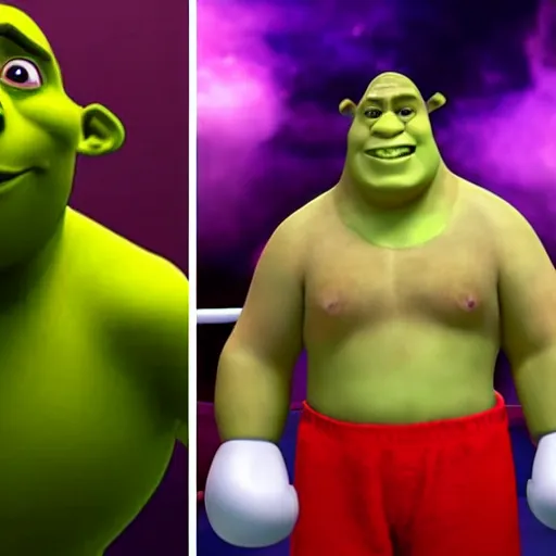 Prompt: Logan Paul and Shrek in a boxing match. Pixar.