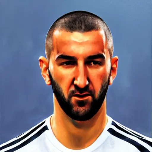 Prompt: A realistic hyperdetailed wide-shot digital oil portrait painting of an benzema in the style of quentin tarantino