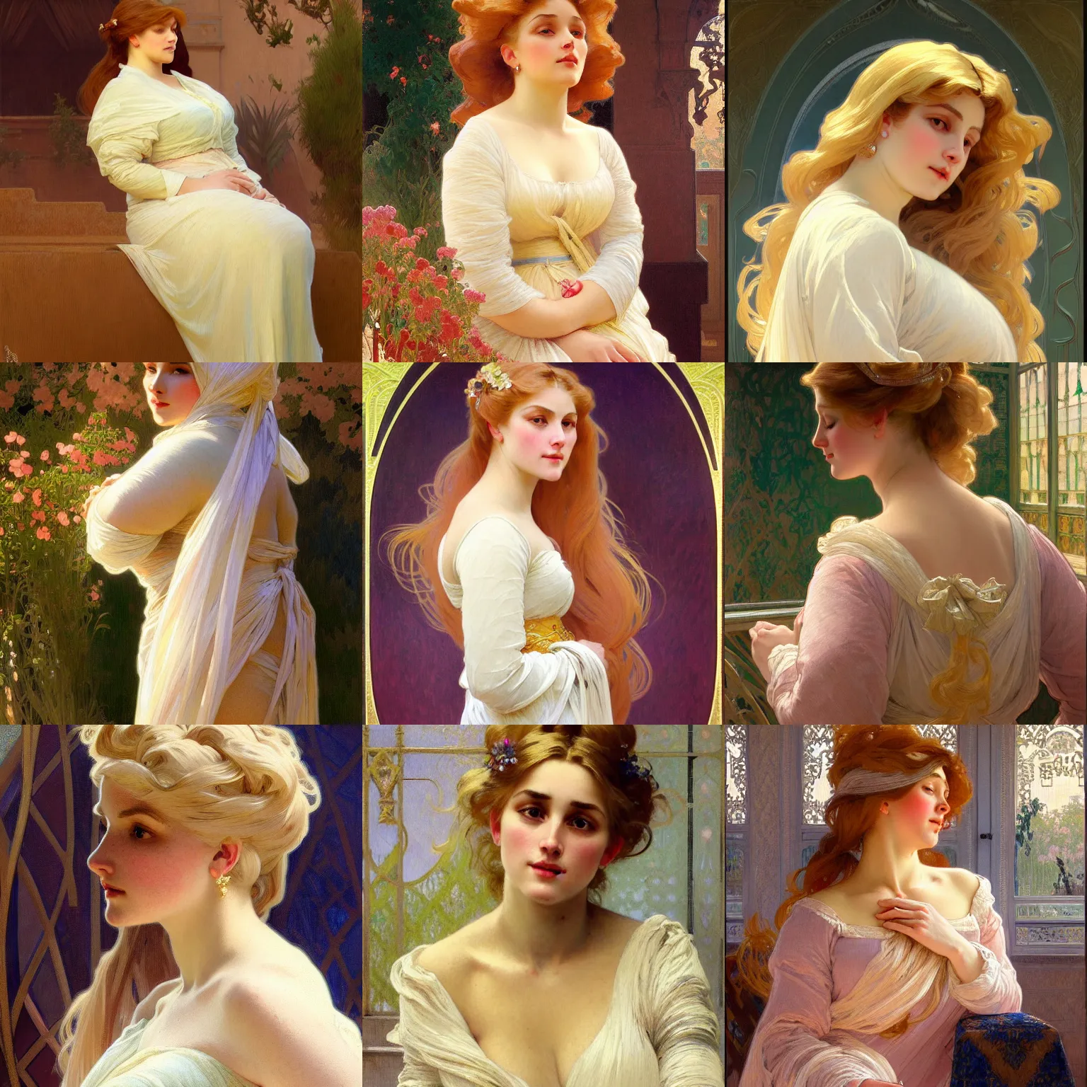 Prompt: painted portrait of a modest wife blessed by god with ever - increasing intelligence beauty and virtue. blonde, curvy holy body dressed modestly, light effect. feminine, powerful, in clothes! intricate, elegant, highly detailed, digital painting, artstation, concept art, smooth, sharp focus, illustration, art by gaston bussiere and alphonse mucha