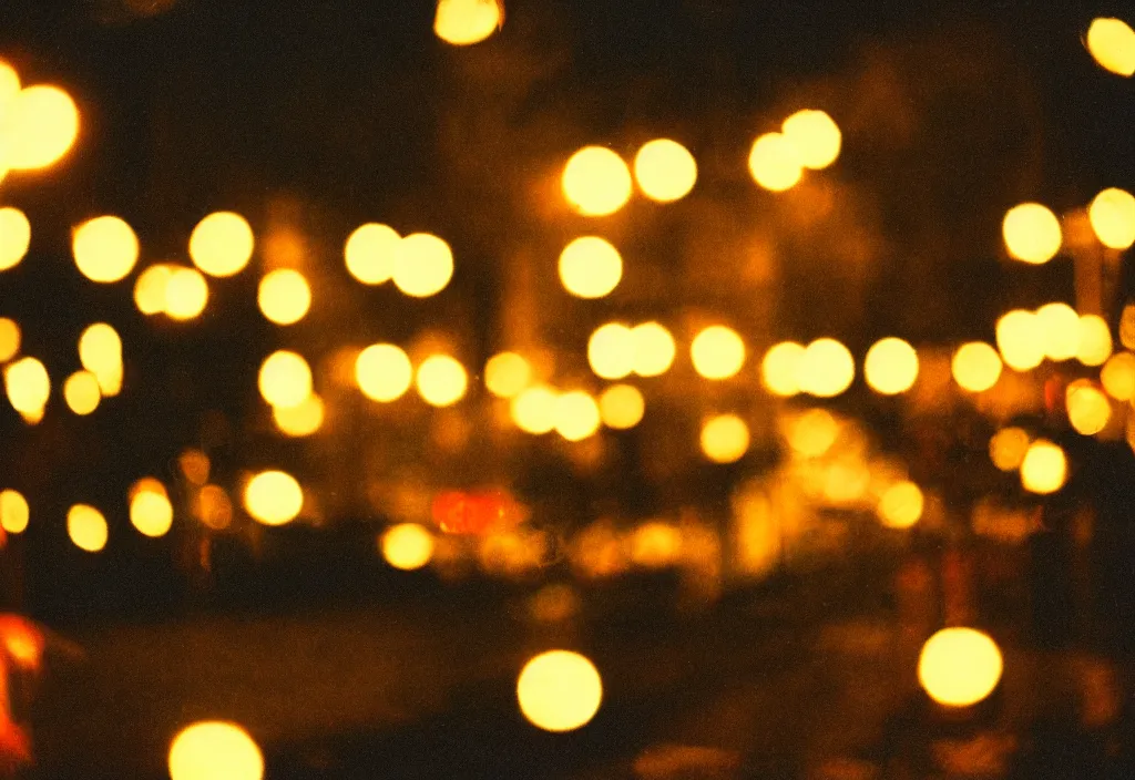 Image similar to we fell in love and it fell apart, cinestill, lomo, bokeh, out of focus, night, dramatic lighting